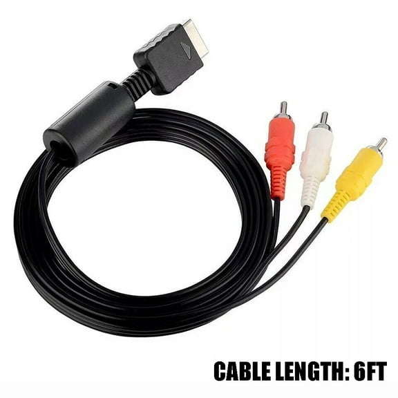 6ft AV to RCA Audio Video Composite Cable Cord for Playstation 1, 2, 3, 3 Slim, Black