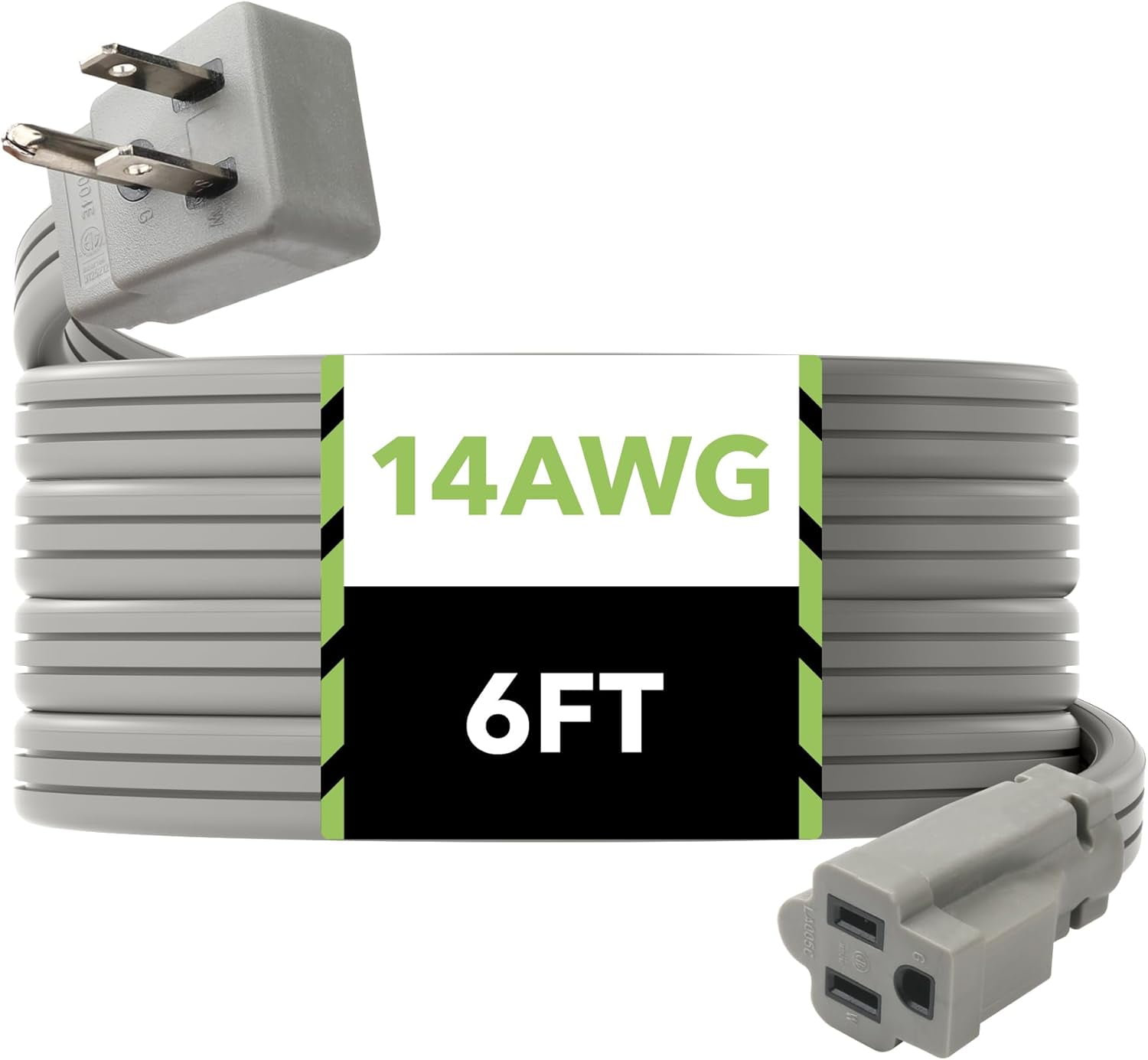 6ft Air Conditioner Extension Cord 14/3 SPT3, Gray, 3 Prong Grounded