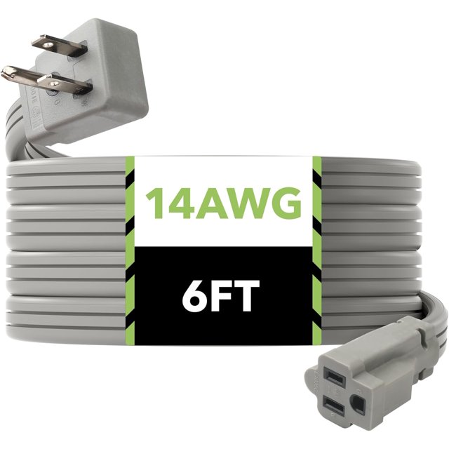 6ft Air Conditioner Extension Cord 14/3 SPT3, Gray, 3 Prong Grounded