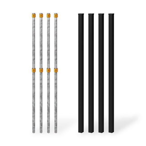 6ft Aluminum Fence Posts for WamBam Privacy Fence Panel (4 Posts), Composite Fence System Aluminum Support, No-Dig Installation, Outdoor Fence System for Backyard Patio or Pool, Black BLI19126