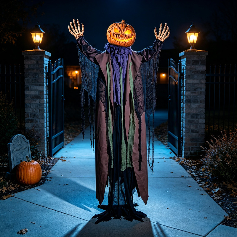6FT Animated Pumpkin Man Halloween Animatronics Outdoor, Sound & Motion Activated Standing Prop for Yard Porch Haunted House
