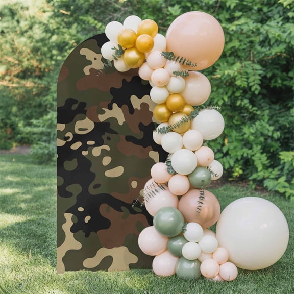 6ft Arch Backdrop Cover,Abstract Camouflages Texture Arch Stand Cover Spandex Fitted Backdrop Covers Retro Camo Pattern Wedding Birthday Bridal Shower Party Background Decoration