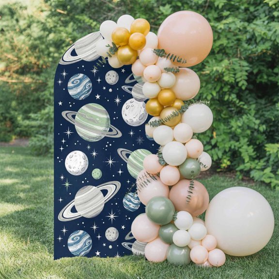 6ft Arch Backdrop Cover,Abstract Navy White Sage Planets Stars Arch Stand Cover Spandex Fitted Backdrop Covers Saturn Rings Wedding Birthday Bridal Shower Party Background Decoration