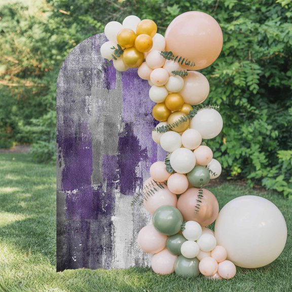6ft Arch Backdrop Cover,Abstract Purple Grey Smear Graffiti Arch Stand Cover Spandex Fitted Backdrop Covers Oil Painting Art Wedding Birthday Bridal Shower Party Background Decoration