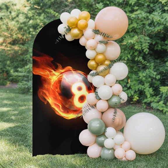 6ft Arch Backdrop Cover,Billiards Flame Black Eight Arch Stand Cover Spandex Fitted Backdrop Covers Abstract Sport Ball Wedding Birthday Bridal Shower Party Background Decoration