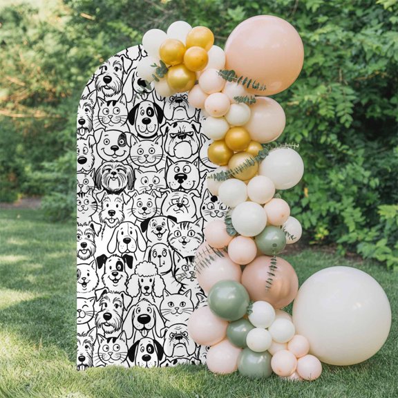 6ft Arch Backdrop Cover,Black White Cat Dog Puppy Arch Stand Cover Spandex Fitted Backdrop Covers Seamless Animal Pattern Theme Wedding Birthday Bridal Shower Party Background Decoration