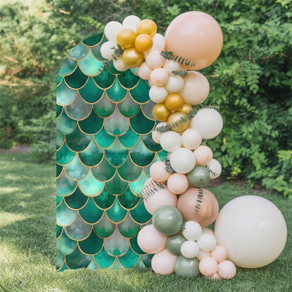 6ft Arch Backdrop Cover,Bohemian Emerald Green Fish Scales Arch Stand Cover Spandex Fitted Backdrop Covers Retro Abstract Wedding Birthday Bridal Shower Party Background Decoration