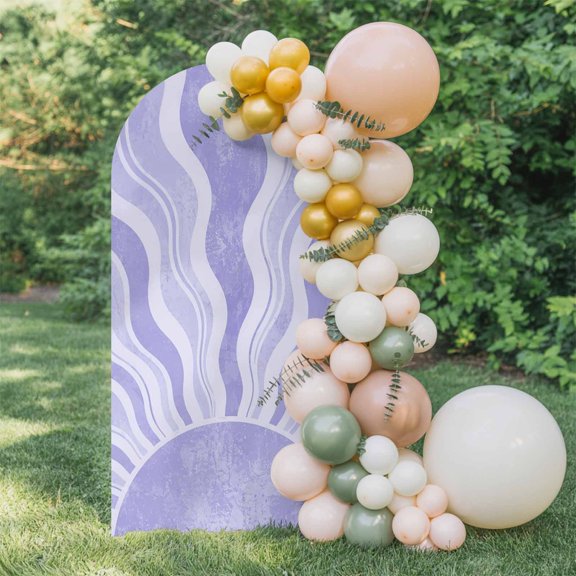 6ft Arch Backdrop Cover,Boho Sun Wave Arch Stand Cover Spandex Fitted Backdrop Covers Abstract Purple Ombre Stripe Wedding Birthday Bridal Shower Party Background Decoration