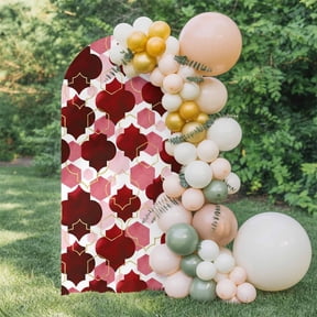 6ft Arch Backdrop Cover,Burgundy Red Moroccan Texture Arch Stand Cover Spandex Fitted Backdrop Covers Retro Geometric Pattern Wedding Birthday Bridal Shower Party Background Decoration