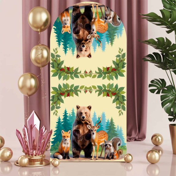 6ft Arch Backdrop Cover,Cartoon Bear Deer Fox Squirrel Arch Stand Cover Spandex Fitted Backdrop Covers Forest Plant Wedding Birthday Bridal Shower Party Background Decoration