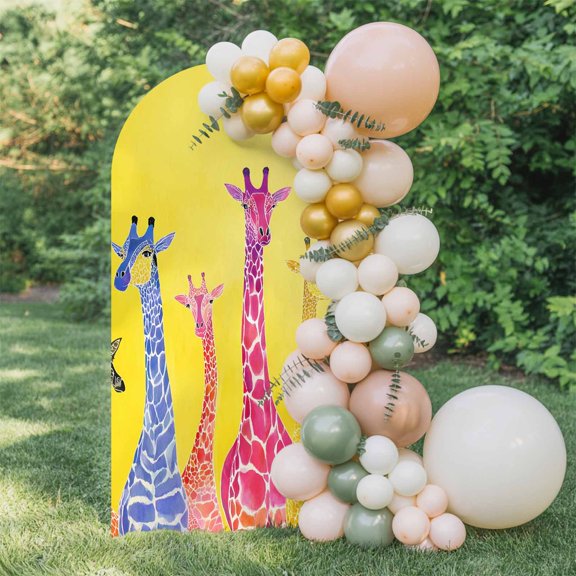 6ft Arch Backdrop Cover,Cartoon Giraffe African Animal Arch Stand Cover Spandex Fitted Backdrop Covers Yellow Back Wedding Birthday Bridal Shower Party Background Decoration