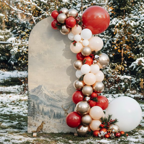 6ft Arch Backdrop Cover,Christmas Deer Fox Bunny Arch Stand Cover Spandex Fitted Backdrop Covers Winter Forest Snow Mountains Wedding Birthday Bridal Shower Party Background Decoration