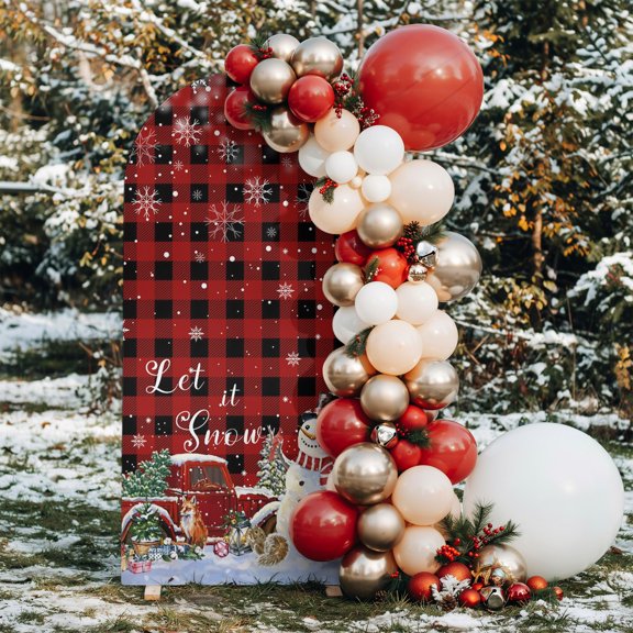 6ft Arch Backdrop Cover,Christmas Snowman Fox Xmas Tree Arch Stand Cover Spandex Fitted Backdrop Covers Retro Truck Red Black Plaid Wedding Birthday Bridal Shower Party Background Decoration