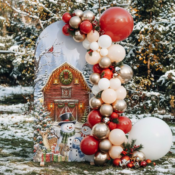 6ft Arch Backdrop Cover,Christmas Tree Snowman Arch Stand Cover Spandex Fitted Backdrop Covers Deer Fox Bunny Red Barn Wedding Birthday Bridal Shower Party Background Decoration