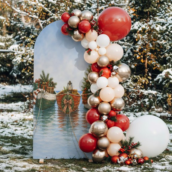 6ft Arch Backdrop Cover,Christmas Trees in Boats Arch Stand Cover Spandex Fitted Backdrop Covers Vintage Coastal Sea Wedding Birthday Bridal Shower Party Background Decoration
