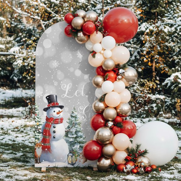 6ft Arch Backdrop Cover,Christmas Trees Squirrel Fox Arch Stand Cover Spandex Fitted Backdrop Covers Xmas Snowflakes on Gray Wedding Birthday Bridal Shower Party Background Decoration