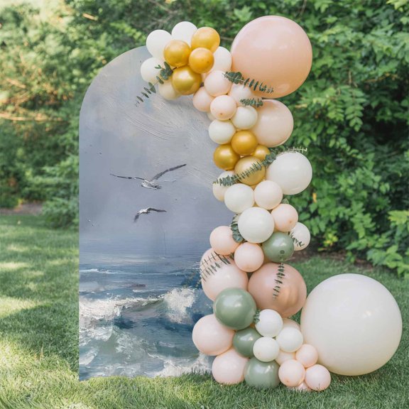 6ft Arch Backdrop Cover,Coastal Seagulls Blue Crashing Waves Arch Stand Cover Spandex Fitted Backdrop Covers Rustic Seafoam Wedding Birthday Bridal Shower Party Background Decoration