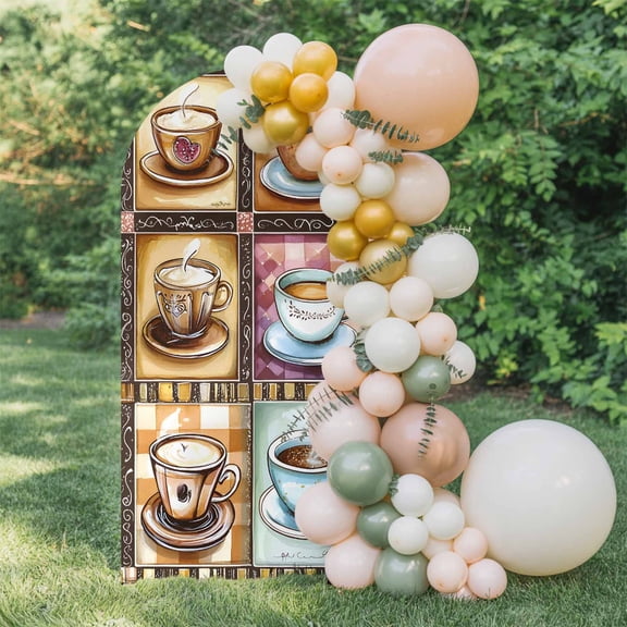 6ft Arch Backdrop Cover,Coffee Cake Dessert Food Arch Stand Cover Spandex Fitted Backdrop Covers Retro Collage Art Wedding Birthday Bridal Shower Party Background Decoration