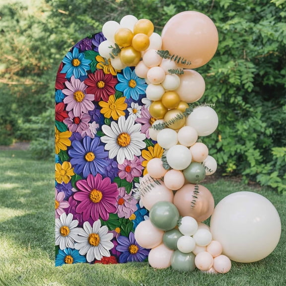 6ft Arch Backdrop Cover,Colorful Small Wildflower Seamless Arch Stand Cover Spandex Fitted Backdrop Covers Watercolor Oil Painting Wedding Birthday Bridal Shower Party Background Decoration