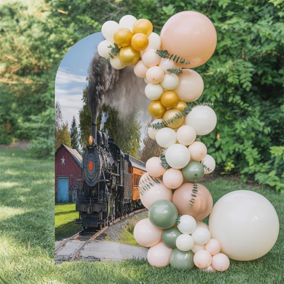 6ft Arch Backdrop Cover,Countryside Steam Train Arch Stand Cover Spandex Fitted Backdrop Covers Farm Scenery Wedding Birthday Bridal Shower Party Background Decoration
