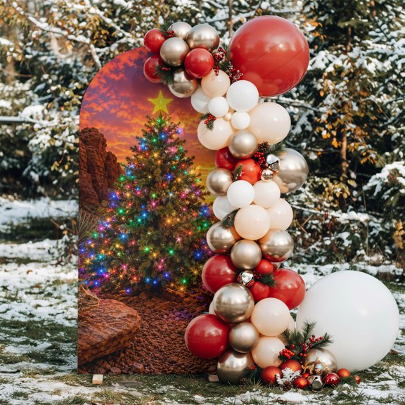 6ft Arch Backdrop Cover,Desert Christmas Trees Arch Stand Cover Spandex Fitted Backdrop Covers Fox Cactus Red Rock Canyon Wedding Birthday Bridal Shower Party Background Decoration