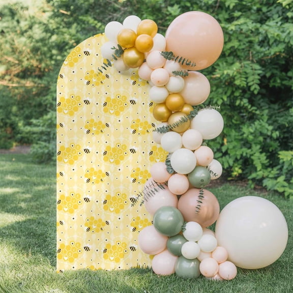 6ft Arch Backdrop Cover,Farm Yellow Bee Honeycomb Arch Stand Cover Spandex Fitted Backdrop Covers Geometric Floral Love Heart Wedding Birthday Bridal Shower Party Background Decoration