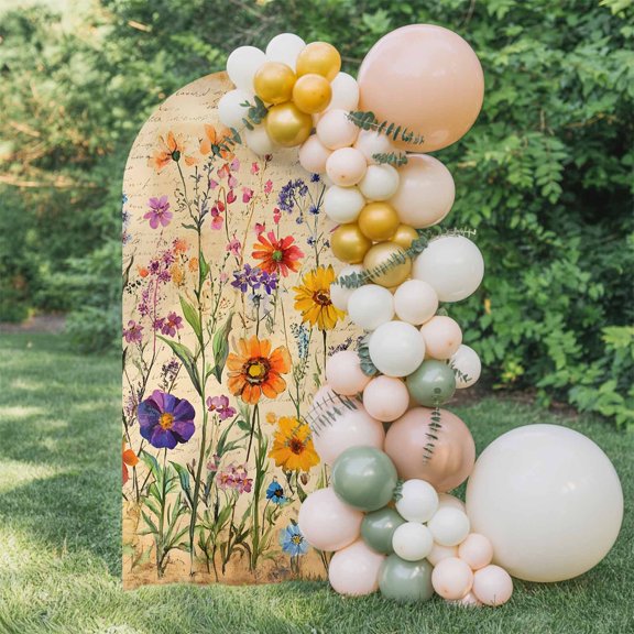 6ft Arch Backdrop Cover,Farmhouse Colorful Small Flower Arch Stand Cover Spandex Fitted Backdrop Covers Retro Backdrop Seamless Wedding Birthday Bridal Shower Party Background Decoration
