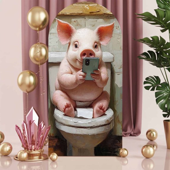 6ft Arch Backdrop Cover,Funny Pig Sitting on Toilet Bathroom Arch Stand Cover Spandex Fitted Backdrop Covers Play Phones Wedding Birthday Bridal Shower Party Background Decoration