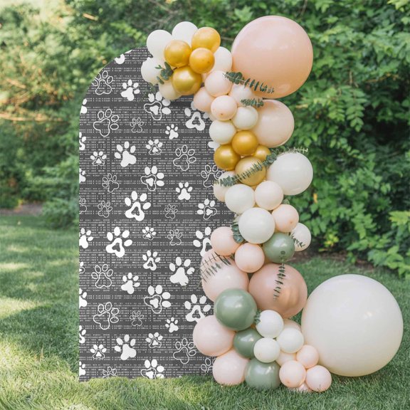 6ft Arch Backdrop Cover,Gray White Dog Paw Cartoon Arch Stand Cover Spandex Fitted Backdrop Covers Cute Paw Prints Seamless Wedding Birthday Bridal Shower Party Background Decoration