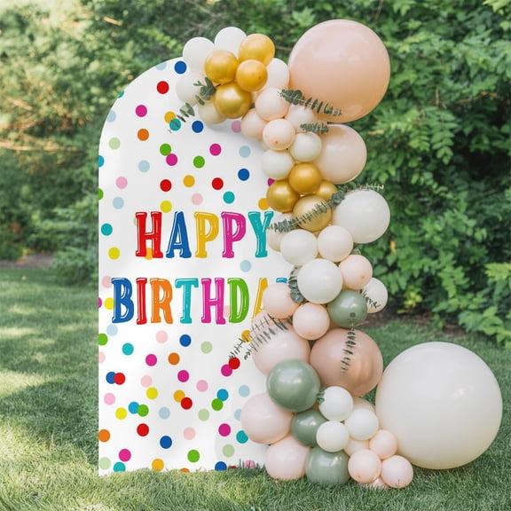 6ft Arch Backdrop Cover,Happy Birthday Rainbow Theme Arch Stand Cover Spandex Fitted Backdrop Covers Colorful Polka Dot Wedding Birthday Bridal Shower Party Background Decoration