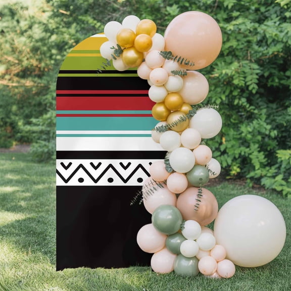 6ft Arch Backdrop Cover,Indian Hippie Colorful Striped Arch Stand Cover Spandex Fitted Backdrop Covers Ethnic Traditional Geometric Lines Art Wedding Birthday Bridal Shower Party Background Decor