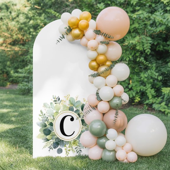 6ft Arch Backdrop Cover,Letters C on Eucalyptus Leaves Arch Stand Cover Spandex Fitted Backdrop Covers Autumn Farm Plant Wedding Birthday Bridal Shower Party Background Decoration