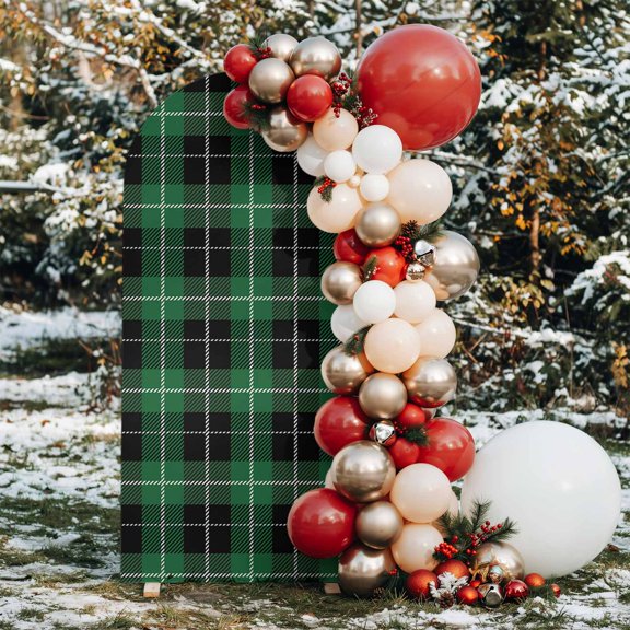 6ft Arch Backdrop Cover,Merry Christmas Green Buffalo Plaid Arch Stand Cover Spandex Fitted Backdrop Covers St. Parker's Day Black Checker Wedding Birthday Bridal Shower Party Background Decoration