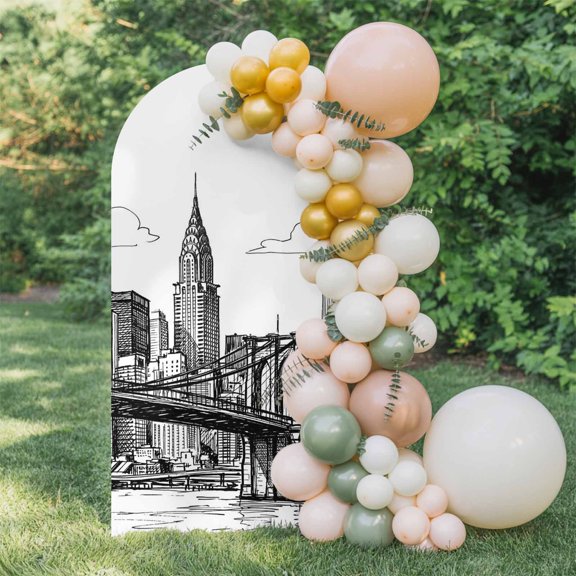 6ft Arch Backdrop Cover,Modern Bridge Building Sketch Arch Stand Cover Spandex Fitted Backdrop Covers Monochrome Architecture Art Wedding Birthday Bridal Shower Party Background Decoration