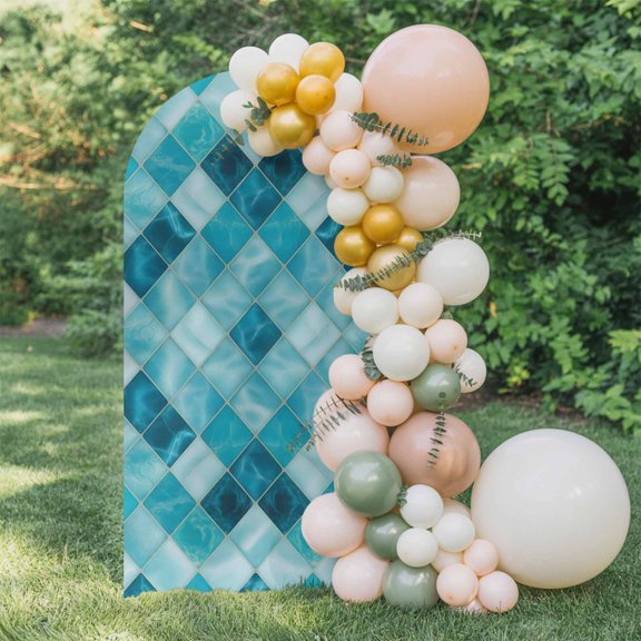 6ft Arch Backdrop Cover,Modern Teal Blue Diamond Arch Stand Cover Spandex Fitted Backdrop Covers Geometric Line Buffalo Plaid Wedding Birthday Bridal Shower Party Background Decoration