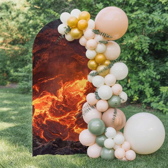 6ft Arch Backdrop Cover,Nature Volcanic Lava Crater Arch Stand Cover Spandex Fitted Backdrop Covers Abstract Volcano Dark Abyss Fire Wedding Birthday Bridal Shower Party Background Decoration