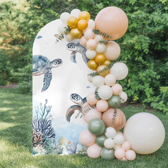6ft Arch Backdrop Cover,Ocean Sea Turtle Fish Coral Seaweed Arch Stand Cover Spandex Fitted Backdrop Covers Watercolor Underwater World Wedding Birthday Bridal Shower Party Background Decoration