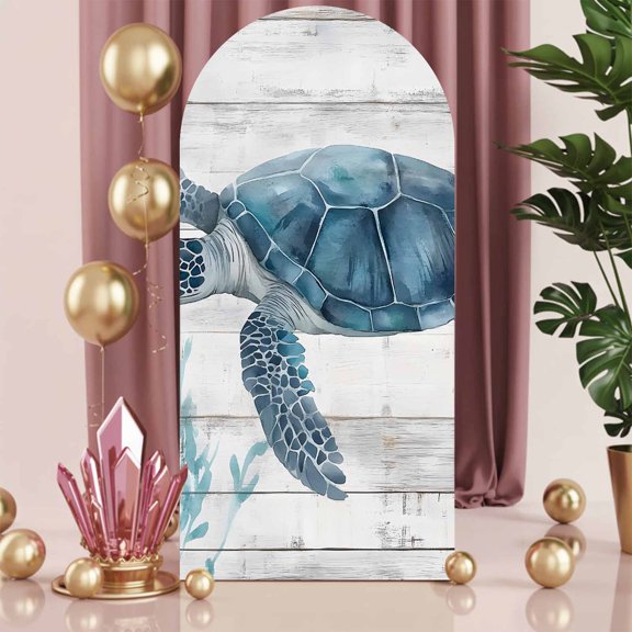 6ft Arch Backdrop Cover,Ocean Sea Turtle Seaweed Arch Stand Cover Spandex Fitted Backdrop Covers Summer Marine Creature Wood Board Wedding Birthday Bridal Shower Party Background Decoration