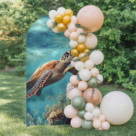 6ft Arch Backdrop Cover,Ocean Water Coral Fish Turtle Starfish Arch Stand Cover Spandex Fitted Backdrop Covers Nautical Marine Life Wedding Birthday Bridal Shower Party Background Decoration