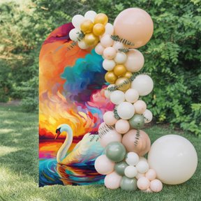 6ft Arch Backdrop Cover,Oil Style Swan Arch Stand Cover Spandex Fitted Backdrop Covers Sunset Background Wedding Birthday Bridal Shower Party Background Decoration