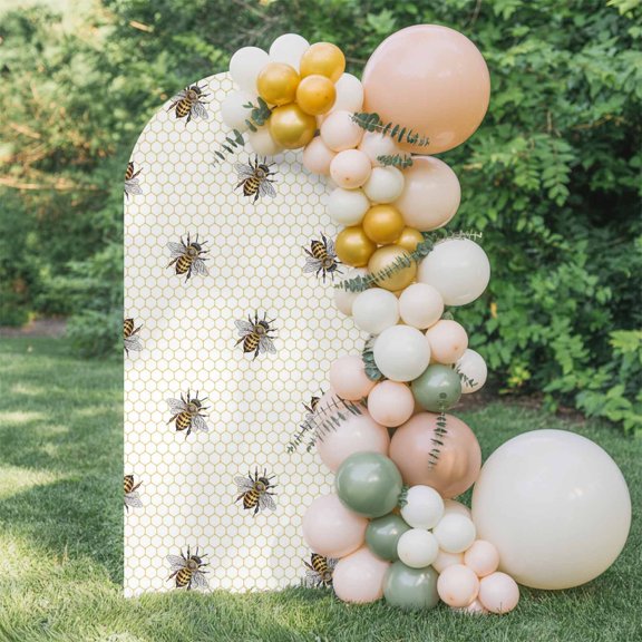 6ft Arch Backdrop Cover,Pastoral Farm Bee Honeycomb Arch Stand Cover Spandex Fitted Backdrop Covers Rustic Abstract Hexagon Wedding Birthday Bridal Shower Party Background Decoration