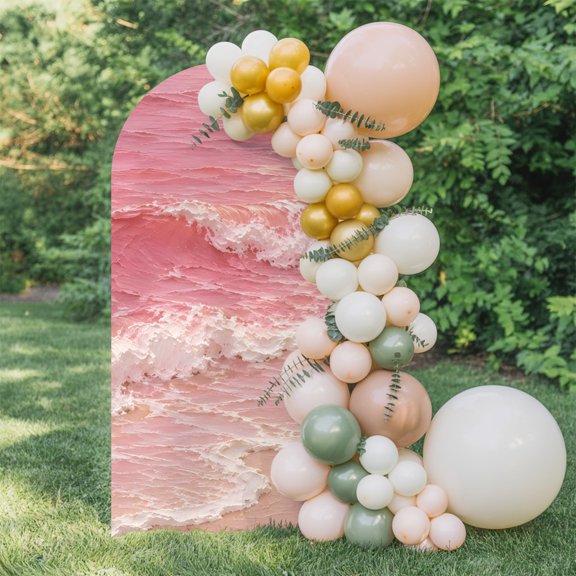6ft Arch Backdrop Cover,Pink Ocean Wave Arch Stand Cover Spandex Fitted Backdrop Covers Coastal Beach Theme Wedding Birthday Bridal Shower Party Background Decoration