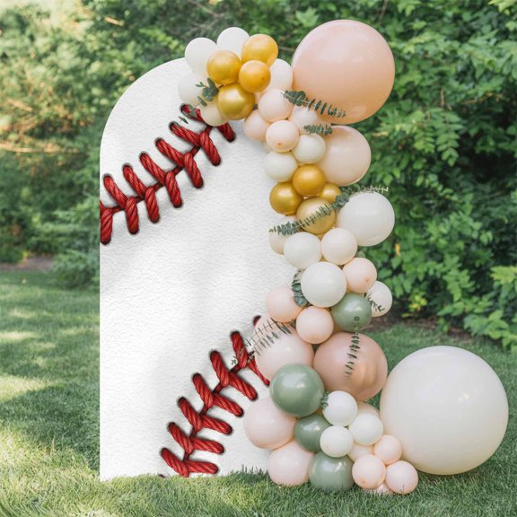 6ft Arch Backdrop Cover,Red White Baseball Stitching Texture Arch Stand Cover Spandex Fitted Backdrop Covers Sport Theme Wedding Birthday Bridal Shower Party Background Decoration