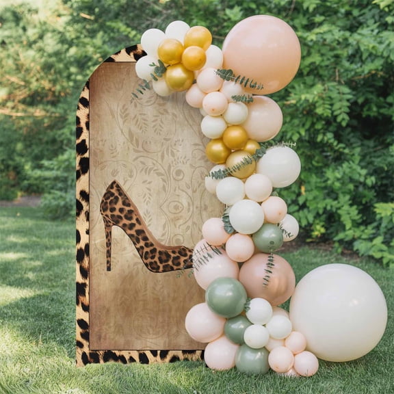 6ft Arch Backdrop Cover,Retro Leopard Shoes Theme Arch Stand Cover Spandex Fitted Backdrop Covers Country Animal Print Texture Wedding Birthday Bridal Shower Party Background Decoration