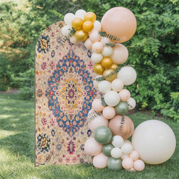 6ft Arch Backdrop Cover,Retro Turkish Tradition Flower Arch Stand Cover Spandex Fitted Backdrop Covers Medieval Ethnic Pattern Wedding Birthday Bridal Shower Party Background Decoration
