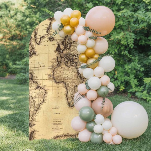 6ft Arch Backdrop Cover,Retro Yellow World Map North America Asia Arch Stand Cover Spandex Fitted Backdrop Covers Pacific Plate Wedding Birthday Bridal Shower Party Background Decoration