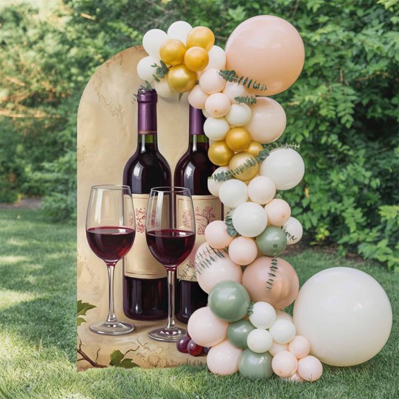 6ft Arch Backdrop Cover,Rustic Grapes Wine Goblets Bottles Arch Stand Cover Spandex Fitted Backdrop Covers Farmhouse Italian Manor Wedding Birthday Bridal Shower Party Background Decoration