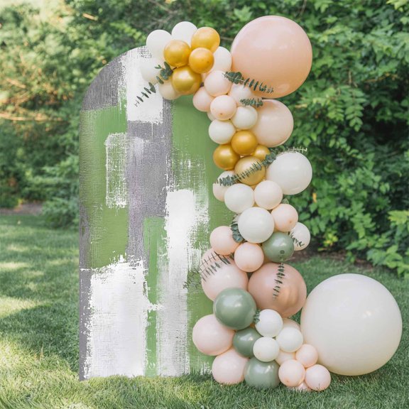 6ft Arch Backdrop Cover,Sage Green Gray Graffiti Texture Arch Stand Cover Spandex Fitted Backdrop Covers Modern Abstract Smear Art Wedding Birthday Bridal Shower Party Background Decoration
