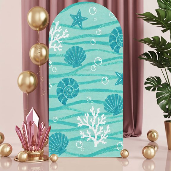 6ft Arch Backdrop Cover,Sea Shell Conch Starfish Coral Arch Stand Cover Spandex Fitted Backdrop Covers Summer Coastal Ocean Wave Wedding Birthday Bridal Shower Party Background Decoration