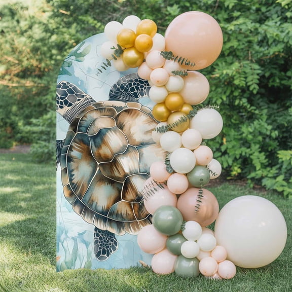 6ft Arch Backdrop Cover,Sea Turtle Ocean Starfish Seaweed Arch Stand Cover Spandex Fitted Backdrop Covers Underwater World Marine Life Wedding Birthday Bridal Shower Party Background Decoration